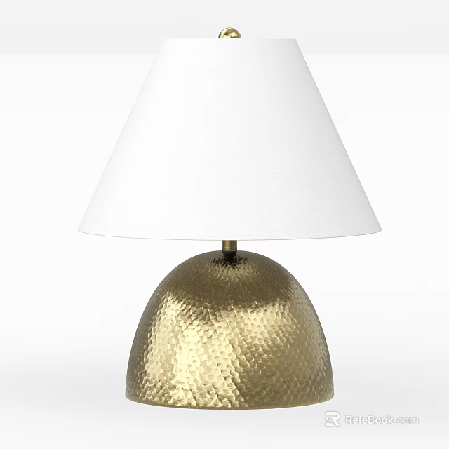 Elegant Table Lamp With Hammered Gold Base And White Fabric Shade For Home Decor 3d model 