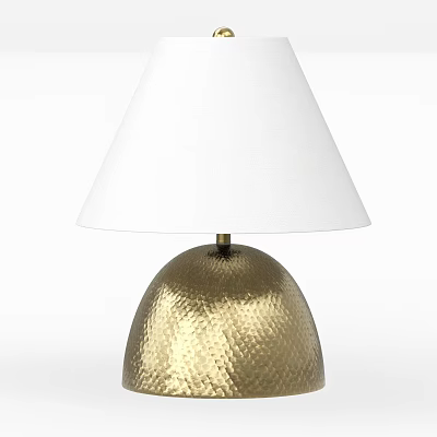 Elegant Table Lamp With Hammered Gold Base And White Fabric Shade For Home Decor 3d model