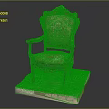 Carved Wooden Frame Armchair With Upholstered Patterned Fabric And Marble Base