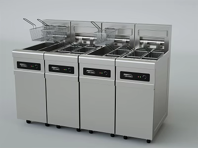 Commercial Stainless Steel Deep Fryers Four Units Professional Kitchen Equipment With Fry Baskets 3d model