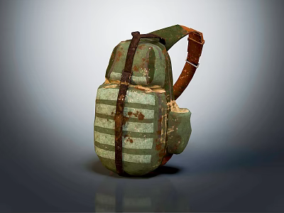 Vintage Green Brown Striped Backpack With Worn Leather Straps And Rustic Design 3d model