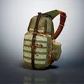Vintage Green Brown Striped Backpack With Worn Leather Straps And Rustic Design 3d model