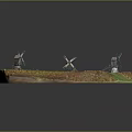 Miniature Landscape Model With Windmills Green Grassy Area Winding Path And Colorful Terrain