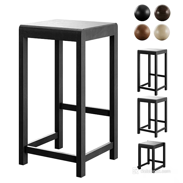 Minimalist Wooden Bar Stools In Different Heights With Brown Beige Color Options 3d model 