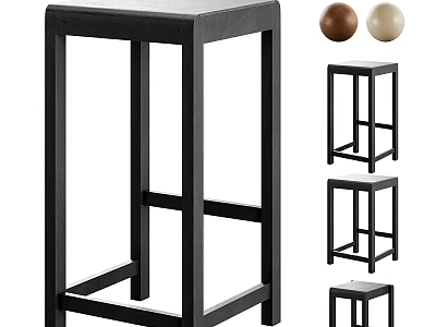 Minimalist Wooden Bar Stools In Different Heights With Brown Beige Color Options 3d model