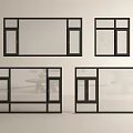 Modern Casement Windows With Black Frames And Transparent Glass In Various Designs 3d model
