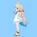 Cartoon Woman With Cat Ears Long Blonde Hair Blue Eyes Wearing White Dress Red Bow