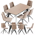 Modern Dining Table Set With Beige Upholstered Chairs Wooden Top And Metal Legs