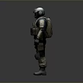 Man in Tactical Military Gear Standing with Helmet and Protective Armor