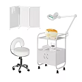 Medical Equipment Collection Featuring Tufted Massage Table Adjustable Lamp Rolling Cart And Round Lamp Stand