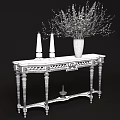 Elegant Gold Carved Console Table With Black Marble Top Green Vase And White Floral Arrangement