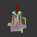 Detailed Stone Architectural Model With Layered Platforms Trees And Green Grass