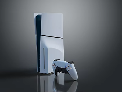 White Modern Game Console With Matching Wireless Controller On Glossy Surface 3d model