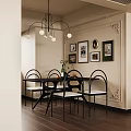 Luxurious Living Dining Room Interior With Black Leather Sofa Wooden Coffee Table And Chandelier