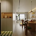 Modern Living Dining Room Interior With Light Sofa Area Rug Wall Art Round Table Chairs