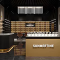 Modern Boutique Store Interior With Marble Counter Display Shelves And Hanging Pendant Lamp