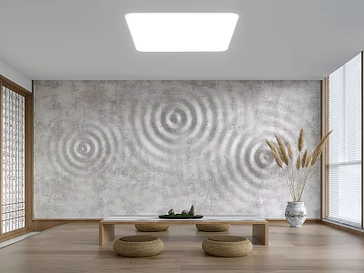 Religious Belief Zen Meditation Space With Spiral Textured Wall Wooden Floor And Woven Cushions 3d model