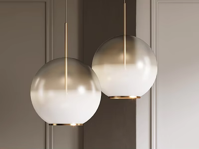 Modern Interior With Two Spherical White Pendant Lights And Brass Fixtures 3d model