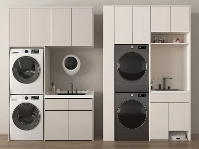 Modern Balcony Cabinet With Washing Machine Dryer Storage Countertop And Sink 3d model