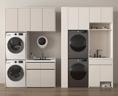 Modern Balcony Cabinet With Washing Machine Dryer Storage Countertop And Sink 3d model