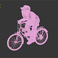 Cartoon Character Riding Red Bicycle With Black Hat Glasses And Beard