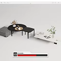 Modern Coffee Tables With Round Rectangular Designs Stools Plants Vase And Books 3d model