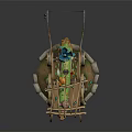Decorative Wooden Cart Model With Green Plants Pink Flowers Small Lantern And Stone Base