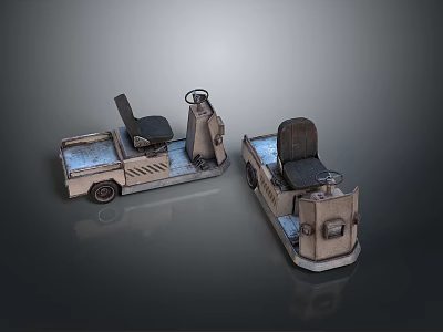 Two Small Utility Platform Carts With Seats And Steering Wheels 3d model