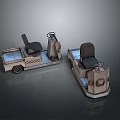 Two Small Utility Platform Carts With Seats And Steering Wheels 3d model