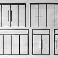Sliding Glass Doors With Black Frames And Various Home Interior Designs 3d model