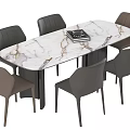 Modern Dining Table Set with White Marble Tabletop and Six Gray Brown Chairs 3d model