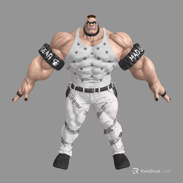 Muscular Game Character In White Tank Top And Ripped Pants 3d model 