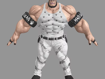Muscular Game Character In White Tank Top And Ripped Pants 3d model