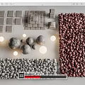 Various Stone And Wood Decor Elements With Gray Red Pebbles Circular Stones And Wood Blocks