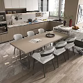 Modern Kitchen Interior With Dining Table Chairs Island Counter And Cabinets 3d model