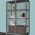 Modern Bookcase with Glass Doors Metal Frame Shelves Books Decor and Built-in Lighting