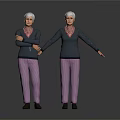 Elderly Women With White Hair Wearing Black Tops And Purple Pants In Different Poses