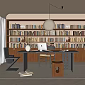 Modern Bookcase Desk Bookcase Chandelier Bookshelf 3d model