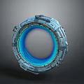 Cartoon Scene With Blue Glowing Circular Ring And Mechanical Sci Fi Details 3d model