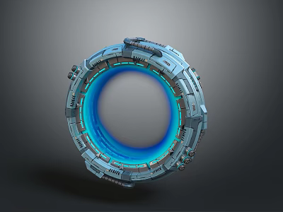 Cartoon Scene With Blue Glowing Circular Ring And Mechanical Sci Fi Details 3d model