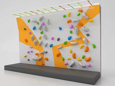 Kids Playground Climbing Wall With Colorful Holds On Orange And White Wall And Base Platform 3d model