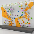 Kids Playground Climbing Wall With Colorful Holds On Orange And White Wall And Base Platform