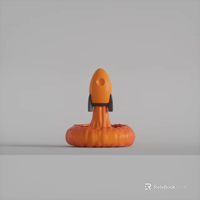Playful Cartoon Scene With Orange Rocket On Pumpkin Base And Black Thrusters Launching 3d model 
