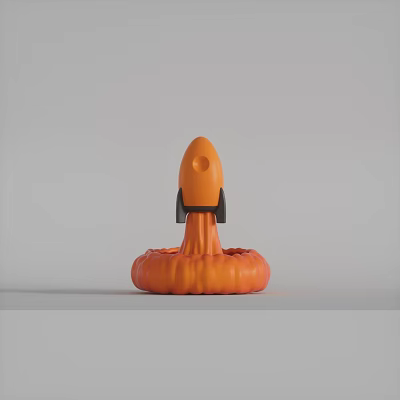 Playful Cartoon Scene With Orange Rocket On Pumpkin Base And Black Thrusters Launching 3d model