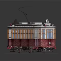 Model Tram With Snow Covered Top Red And Beige Body Blue Windows And Trolley Pole