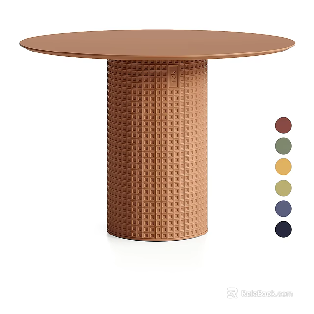 Round Brown Dining Table With Woven Texture Pedestal And Multiple Color Options 3d model