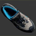 Gray And Blue Outdoor Boots With BIL Logo Thick Sole And Blue Laces
