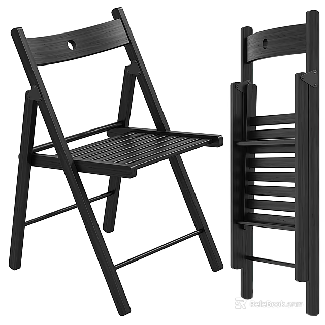 Black Wooden Folding Leisure Chair With Slatted Seat And Folded Unfolded Design 3d model 