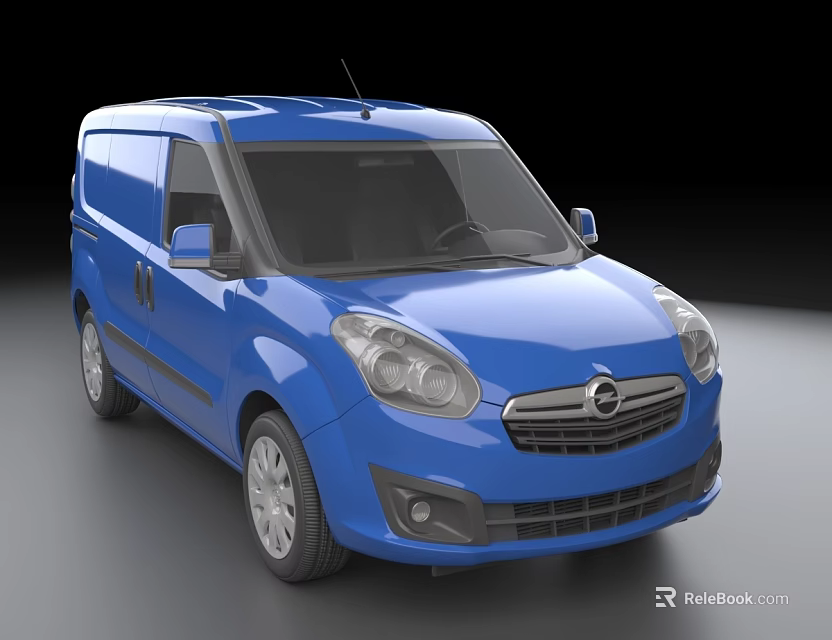 Blue Opel Van Exterior View With Front Headlights And Grille Design 3d model 