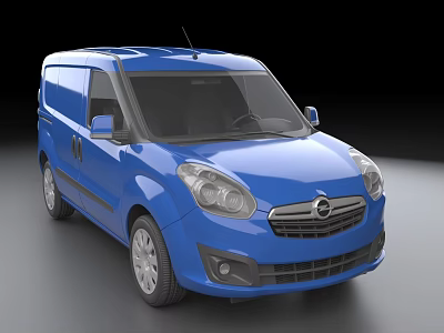 Blue Opel Van Exterior View With Front Headlights And Grille Design 3d model